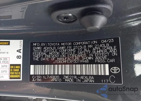 2023 Toyota Corolla Hybrid Le from USA, damaged, VIN JTDBCMFEXP3019948